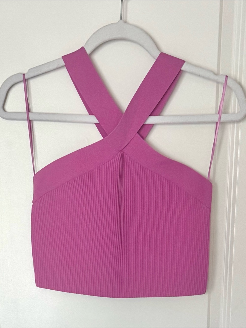 Sincerely Jules Hot Pink Ribbed Cross-Back Crop Cami